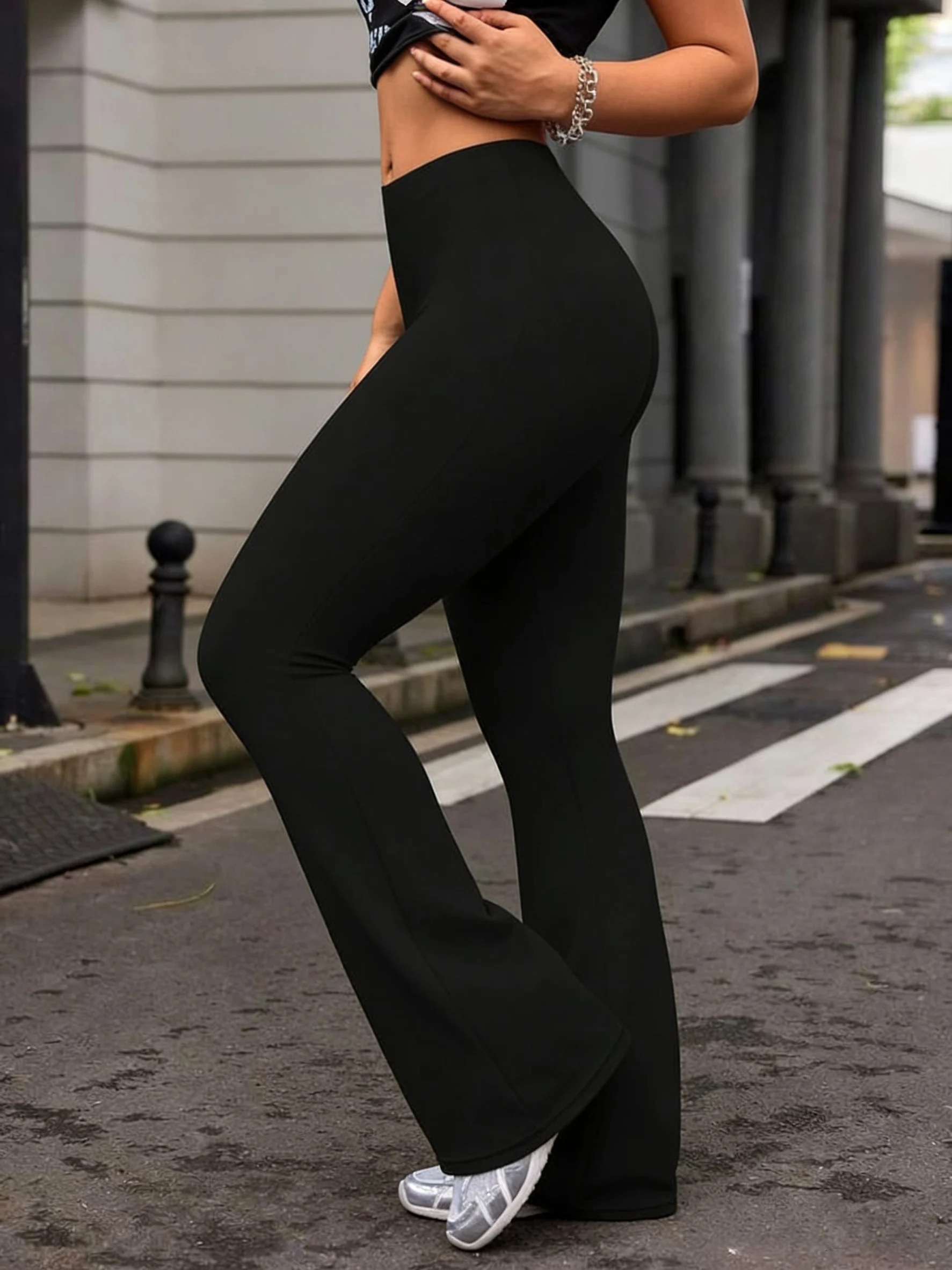 Women's High-Waisted Black Yoga Flared Pants Sexy Leggings Comfortable Stretchy Casual Trousers for Fitness And Exercise 2