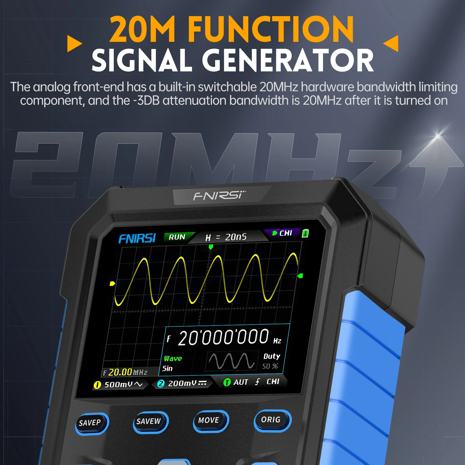 Digital Oscilloscope FNIRSI DPOX180H Handheld Dual Channel 180MHz-3DB 2 In 1 Function Signal Generator Fluorescence Display ZOOM