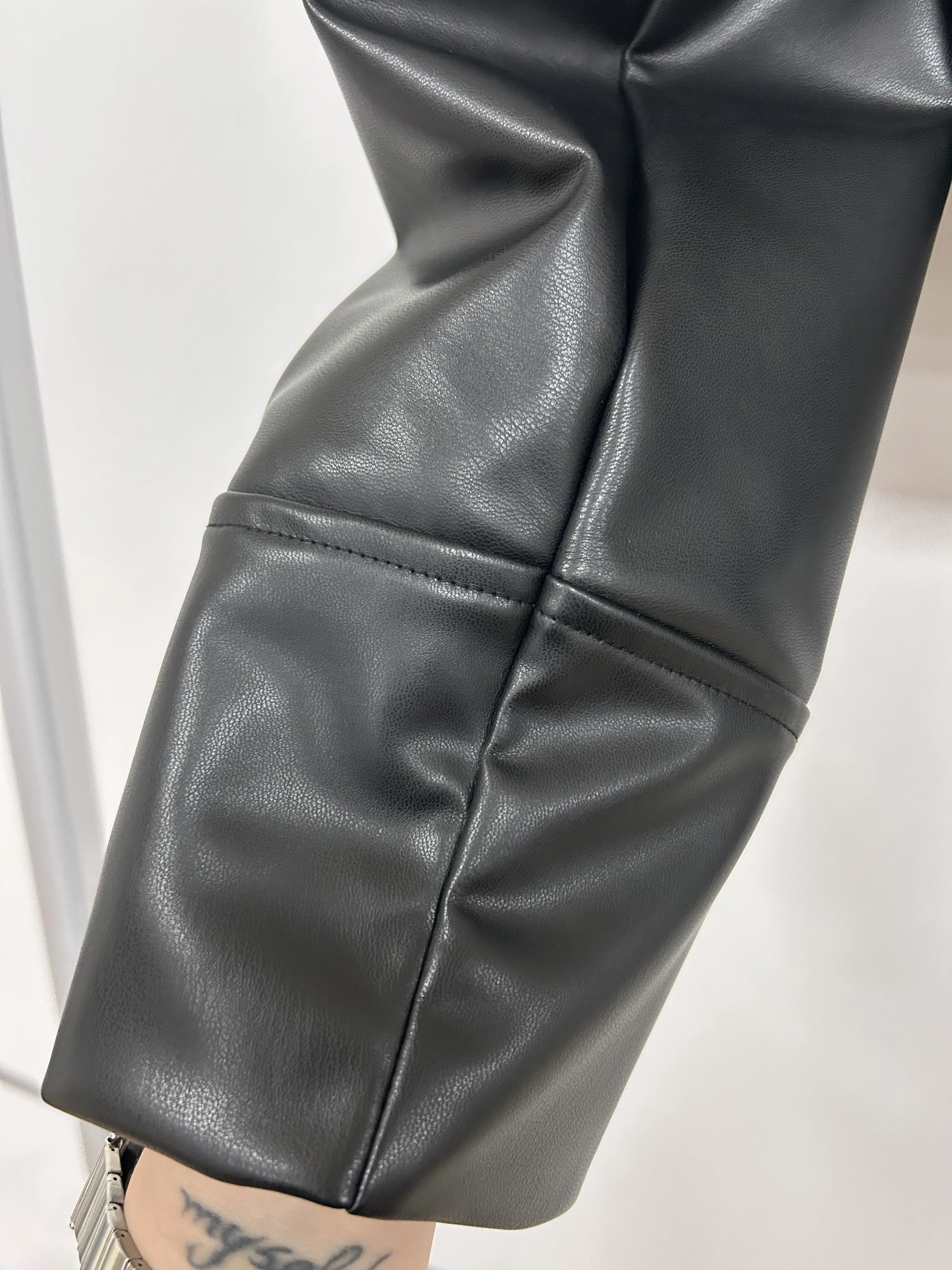 Black Faux Leather Jacket Women Fitted Zipper Classic Style photo review