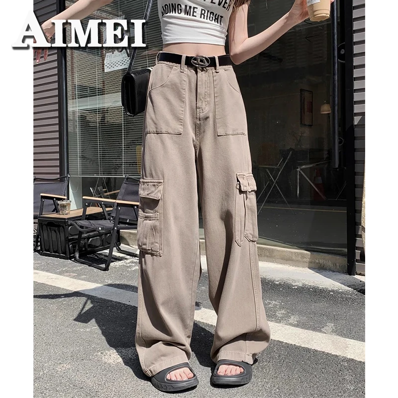 

Y2K Clothes Vintage High Waist Cargo Wide Leg Pants Women 2023 Summer Korean Style Version Thin Loose Denim Dragging Trousers