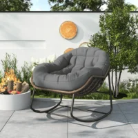 Кресло-качалка, 90x80 см, большое кресло Rtin с мягкой подушкой, кресла для отдыха, бежевый/серый/оранжевый — изображение 3