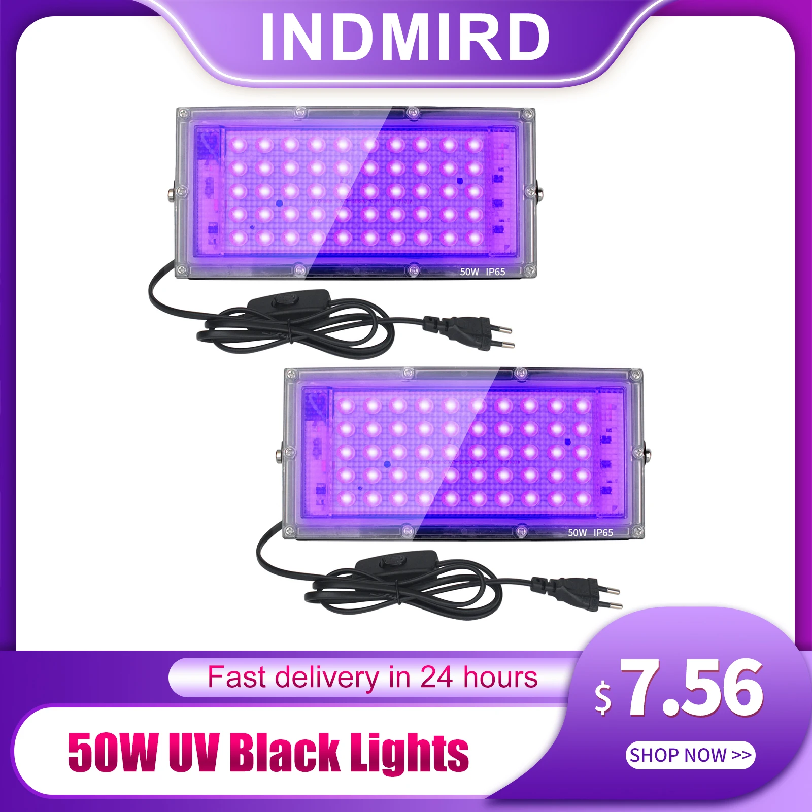 50W Black Lights , Blacklight Flood Light with Plug and Switch,for Glow Party, Halloween, Fluorescent Poster, Body Paint