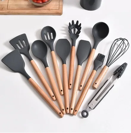 Silicone Colher Kit para Cozinha, BPA Antiferrugem, Madeira Conjunto de Utensílios De Cozinha, Jogo, 12 Peças photo review