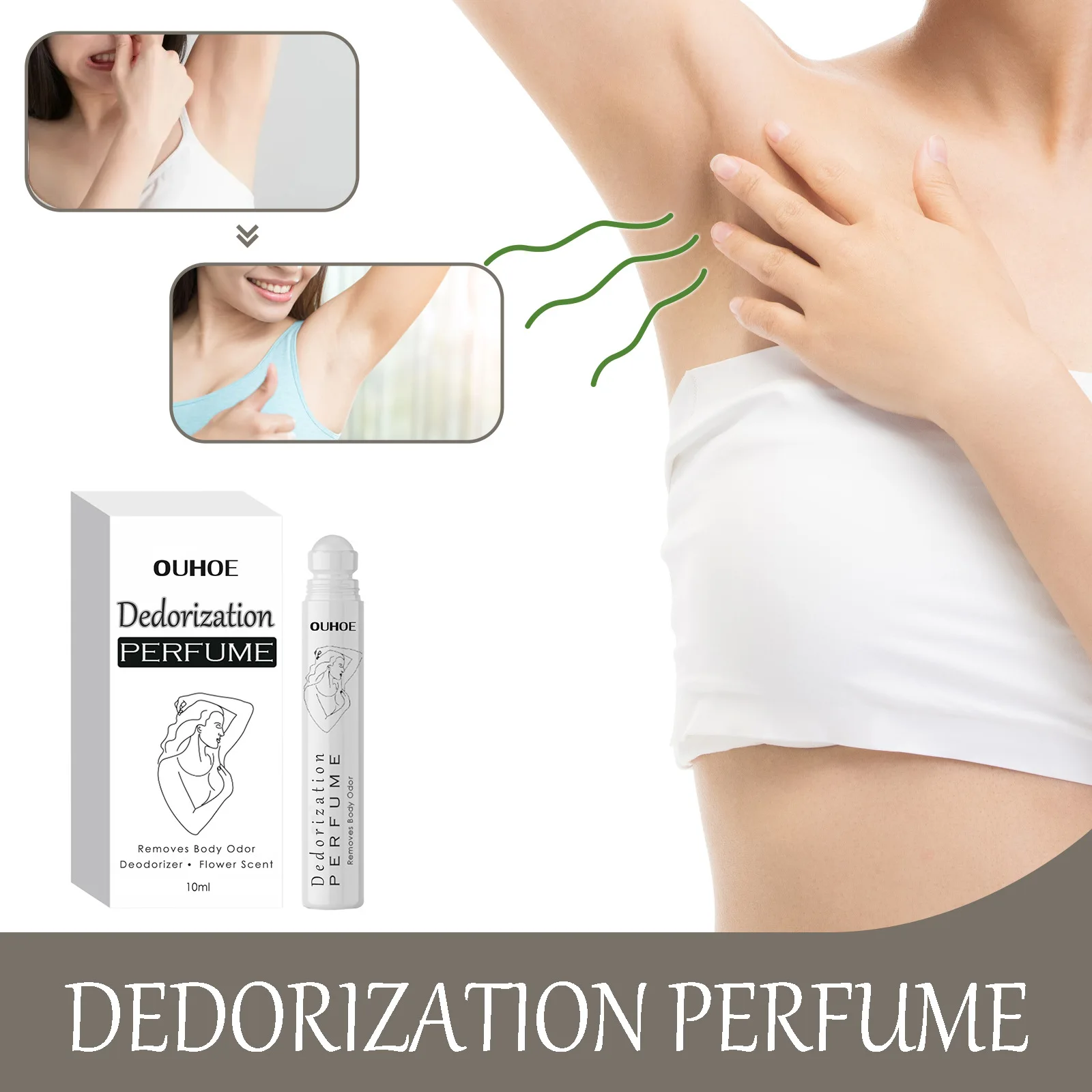 Ouhoe 10ml Deodorant Refresher Rolling Long Lasting Floral Fragrance Remove Odor Antiperspiration Dating Light Scented Roller