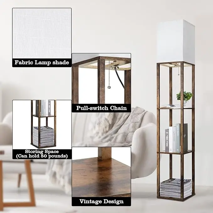 Modern Floor Lamp with Shelves - 3 Color Temperature, Wood Design - Includes 8W Bulb - Ideal for Living Room, Bedroom or Office 6