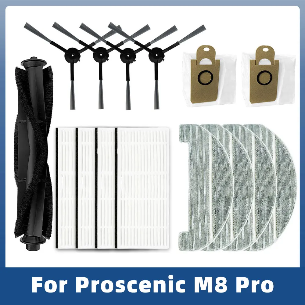 Proscenic m8 Pro Robot Vacuum Cleaner Substituição Escova Principal Escova Lateral Filtro Hepa Mop Rag Bolsa de pó Peças Sobressalentes Acessórios