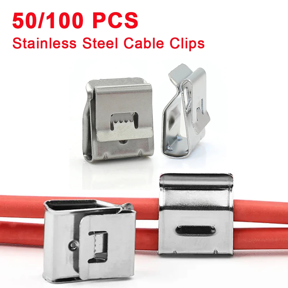 Solar Panel Clips 50/100PCS Stainless Steel Solar Panel Wire Clip Photovoltaic Cable Clip 4 mm&sup2; 2 Wires Outdoor Cable Clamp Solar Mount DIY