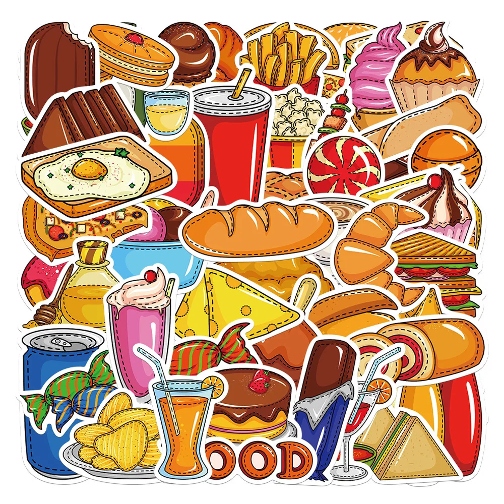 

10/30/53PCS Cartoon Simple Food Stickers Kids Toy Gift DIY Laptop Phone Fridge Notebook PVC Sticker Graffiti Decals Wholesale