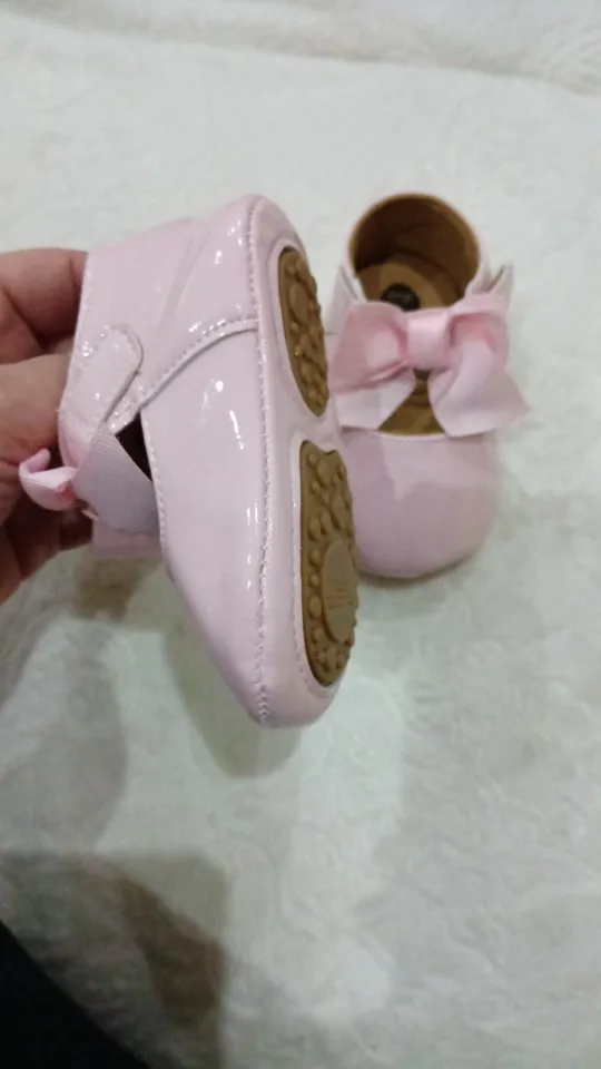 Newborn Baby Shoes Baby Boy Girl Shoes Girl Classic Bowknot Rubber Sole Anti-slip PU Dress Shoes First Walker Toddler Crib Shoes photo review