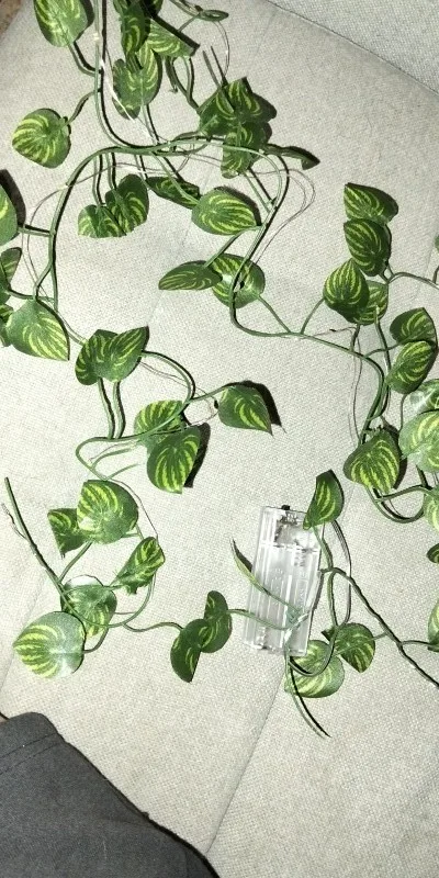 Guirnalda de luces para decoración del hogar, guirnalda de luces con batería para árbol de Navidad, vid Artificial, hojas verdes y flores photo review