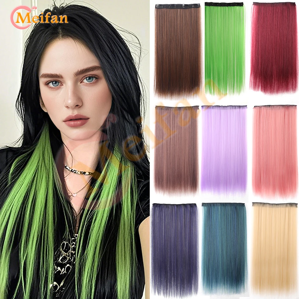 Long Straight Color Hairpiece Synthetic Clip in Hair Extension Green Pink Red Blue Fake Hairpiece Cosplay Halloween Natural Hair hair extensions
