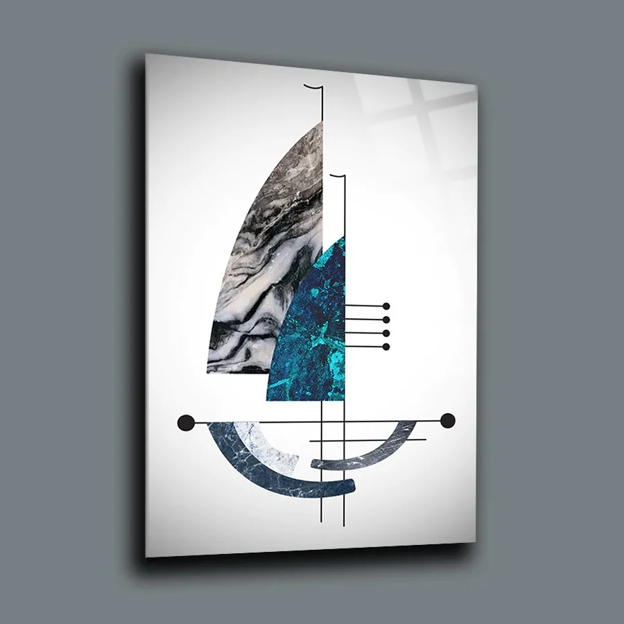 

Marble Sailboat Decor, Glass Wall Art, Frameless Free Floating Tempered Glass Panel, Home Office Living Room Decoration,