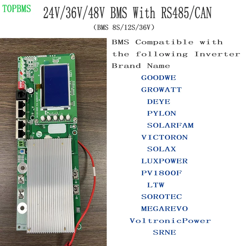 Topbms Lifepo4 Bms 12S 36V 16S 48V Li-Ion Bms 10S 13S 100A 150A Rs485 Canbus Inverter Deye Growatt Sph Goodwe Pilone Luxpower