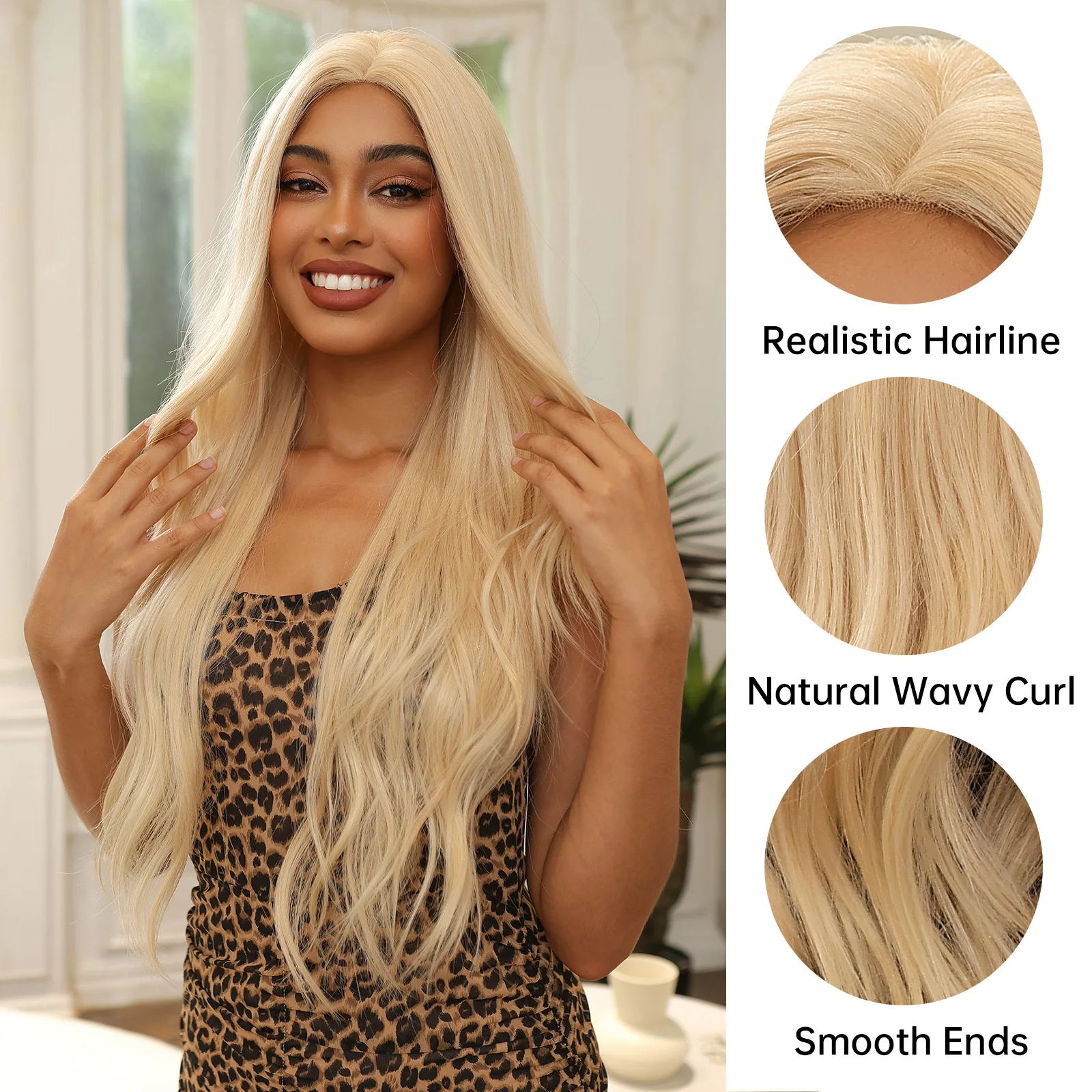 Blonde Golden Wig Hairline Lace Front Wigs Synthetic Long Wavy Ladies Women's Cosplay High Density