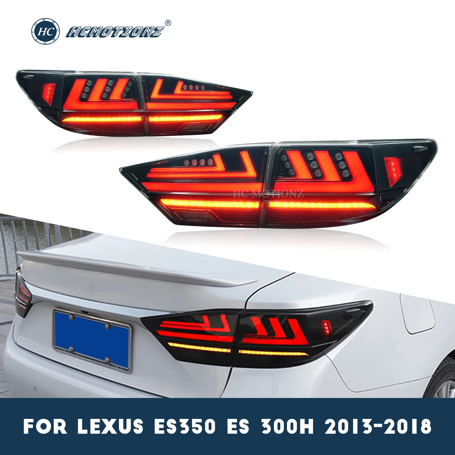 

HCMOTIONZ LED Tail Lights Assembly For Lexus ES350 ES 300h 2013-2018 Rear Lamps Start UP Animation Dynamic Turn Signal Light
