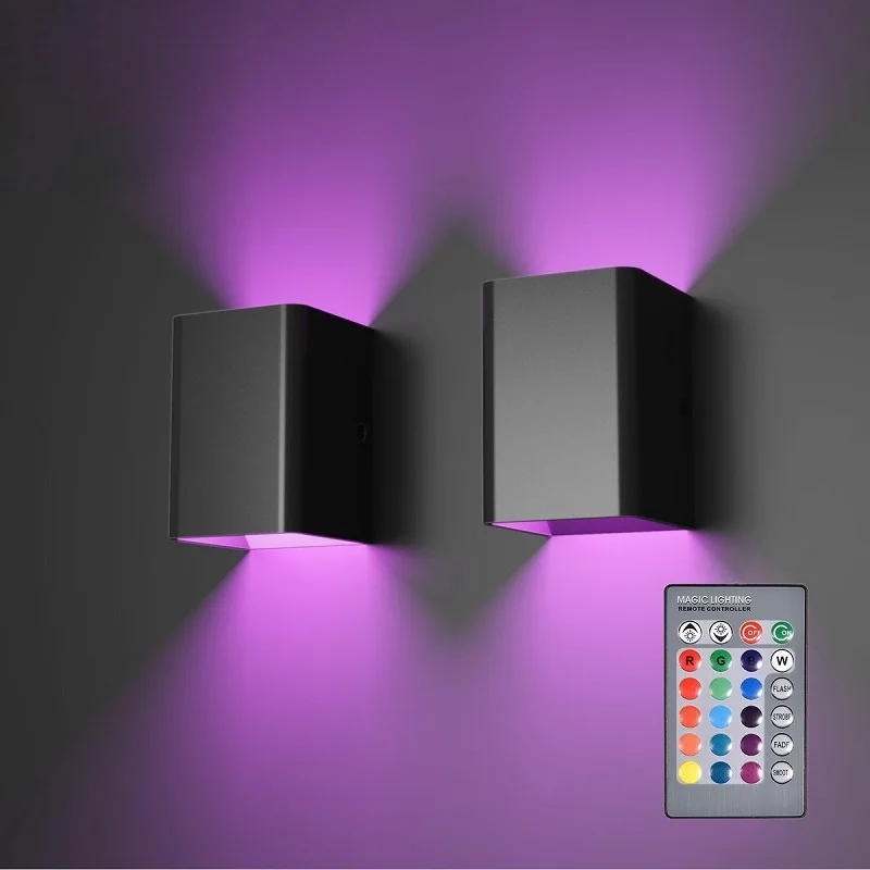 

Dimmable Square Led Wall Lights Aisle Corridor Multicolor Up Down Lamps With Remote Control For Bedside Bedroom Home Decorations