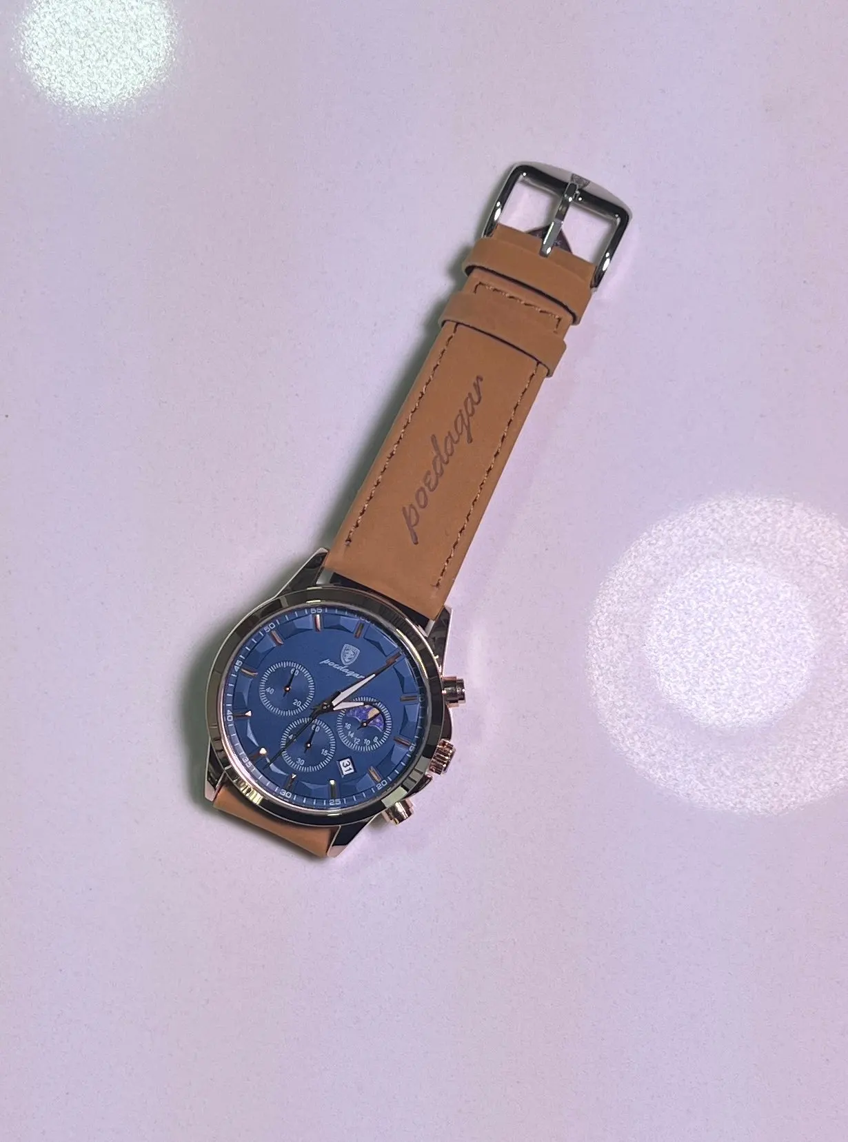 Poedagar relógio de quartzo masculino luxo esportes à prova dwaterproof água cronógrafo luminoso data homem relógio de pulso negócios couro relógios masculinos photo review