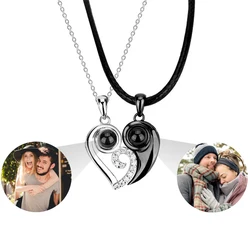 Dascusto Custom Heart Necklace Photo Necklace 925 Sterling Silver Couple Jewelry Black Silver Lovers Necklace For Men Women Gift