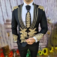 Luxury Plears Beaded Men Suits 3 Pieces Sets Male Party Prom Blazers Customized Groom Wedding Tuxedos Terno Masculino Completo 1