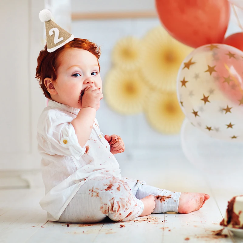 Birthday Headband Set 1pcs Burlap Birthday Hat Baby 1 2 3 4 5 6 7 8 9 Year Boy Girl Cone Hat Headband Baby Happy Birthday Party Decorations Kids Gift