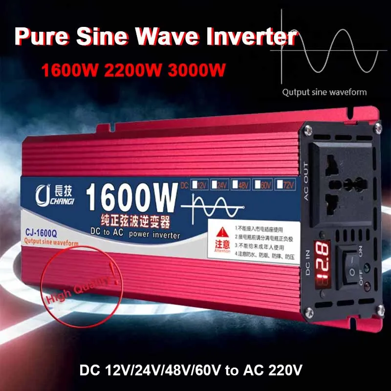 

12V 24V To AC 220V Voltage Converter 3000W Pure Sine Wave Inverter Car Power Inverter DC Home Solar Device Accessories