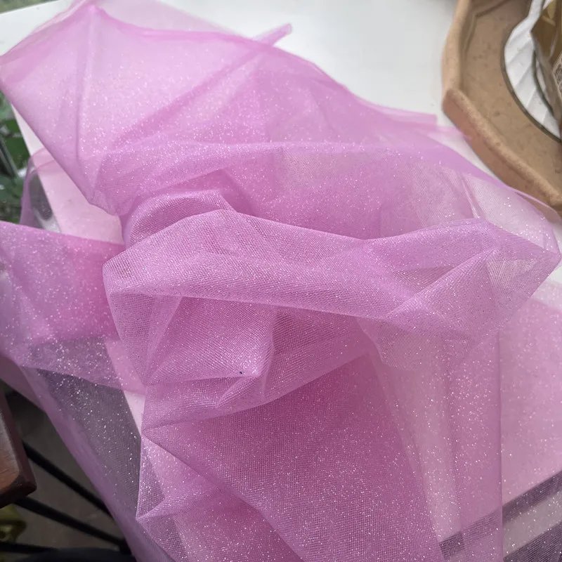 Purple Champagne Fine Glitter Crystal Mesh Tulle Wedding Dress Fabric