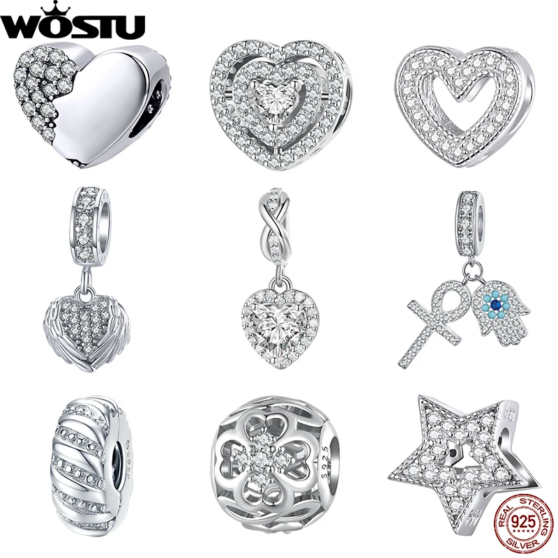 

WOSTU 925 пробы Серебряный нежный блестящий кулон бесконечное сердце циркония любовные амулеты подходит оригинальный браслет DIY Изготовление ювелирных изделий
