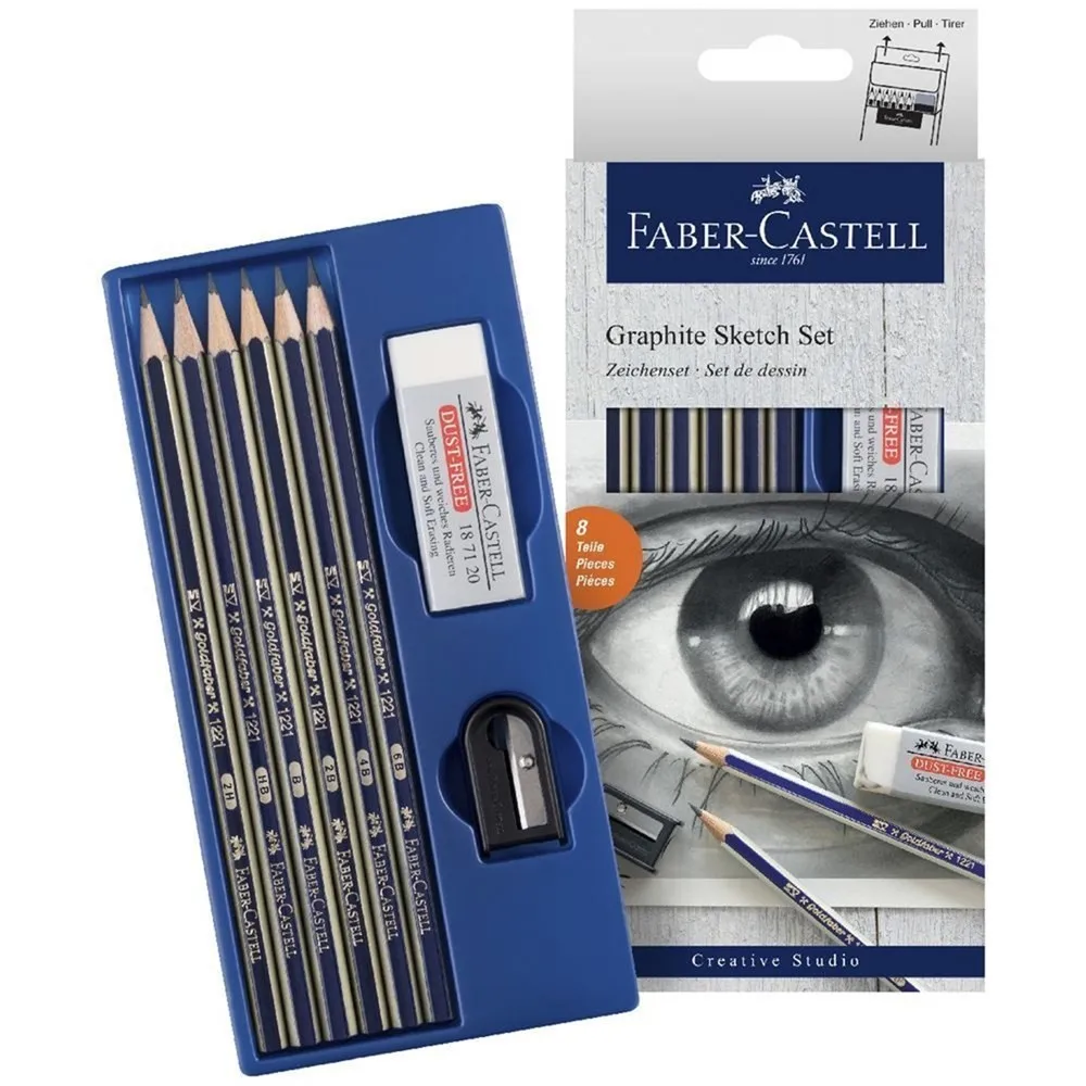 Faber-Castell Hb Grade Pencil Painting Set Da Disegno, Gomma Da Cancellare, Temperamatite, Goldfaber 1221