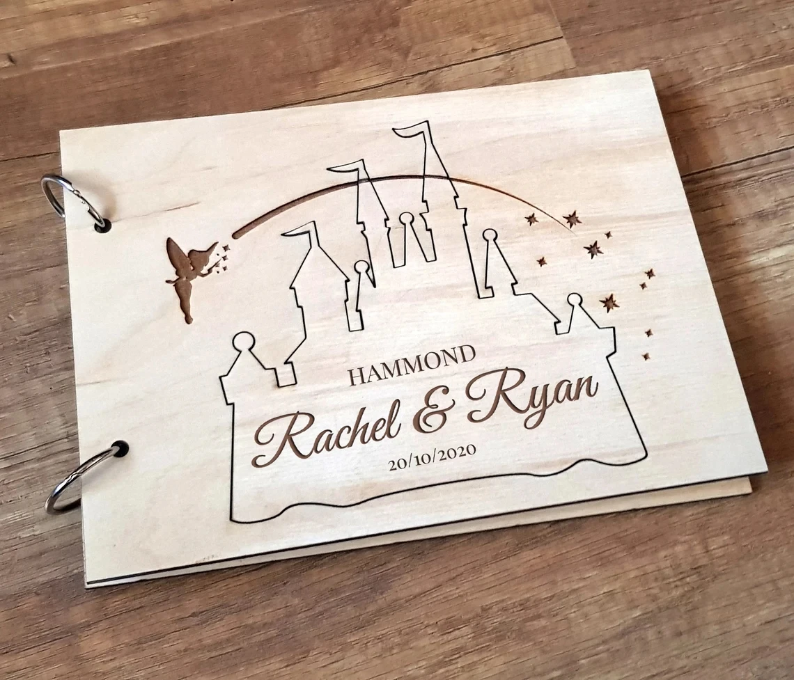 Palace Wedding Personalized Guest Book Engraved Wood Guest Book Rustic Wedding Castle Wood Fairytale