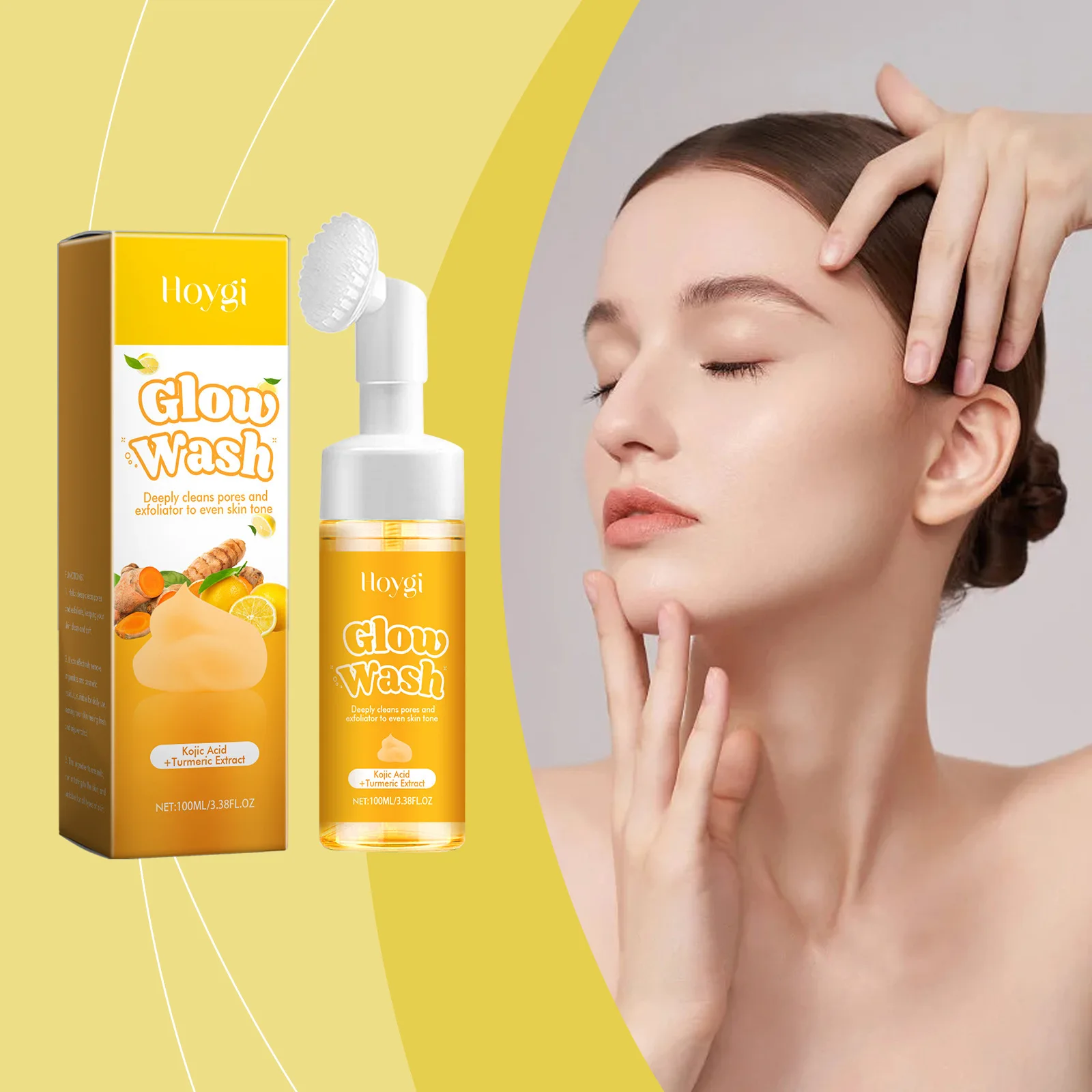Hoygi 100ml Turmeric Face Wash Cleanser Clean Pores Glow Skin Care Hydrating Oil Control Remove Blackhead Exfoliating Cleanser 2
