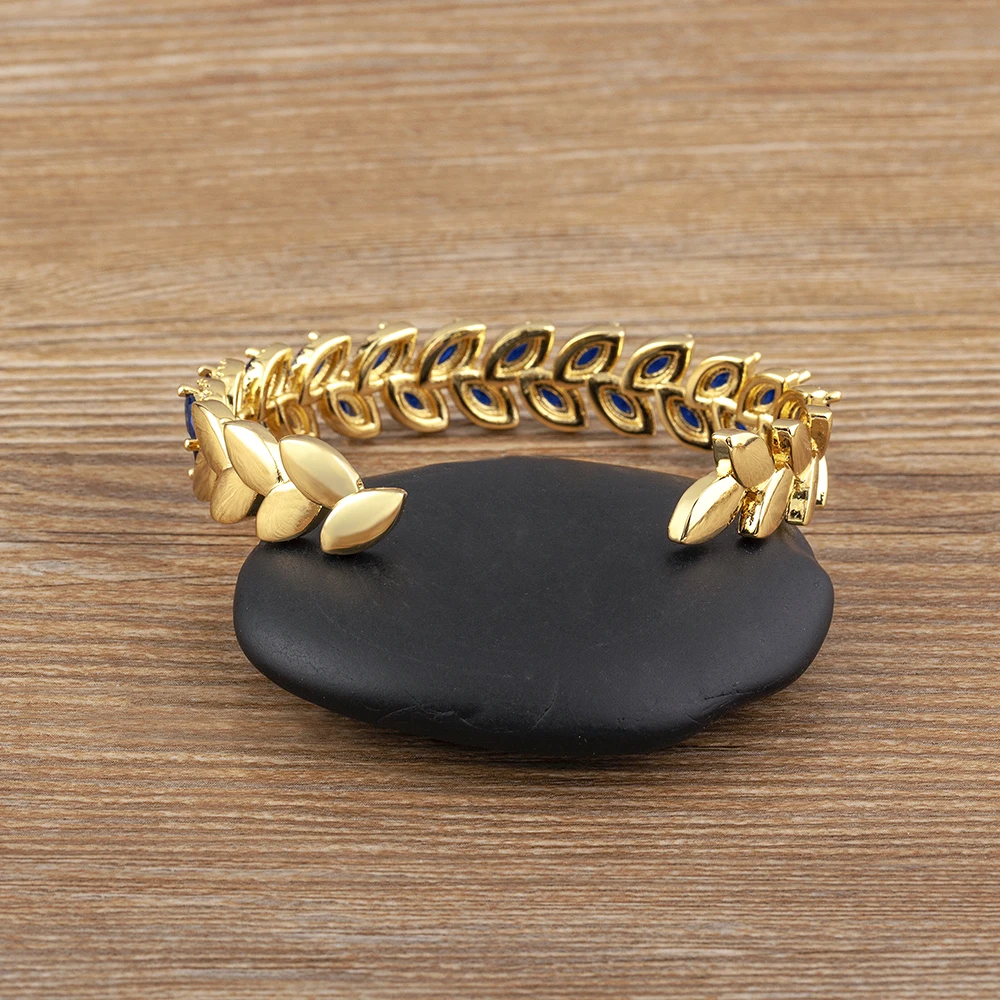 AIBEF Branch Leaf Shape Opening Adjustable Bracelet Decorative Jewelry Copper Cubic Zircon Ornaments Friend Woman Party Gift 2