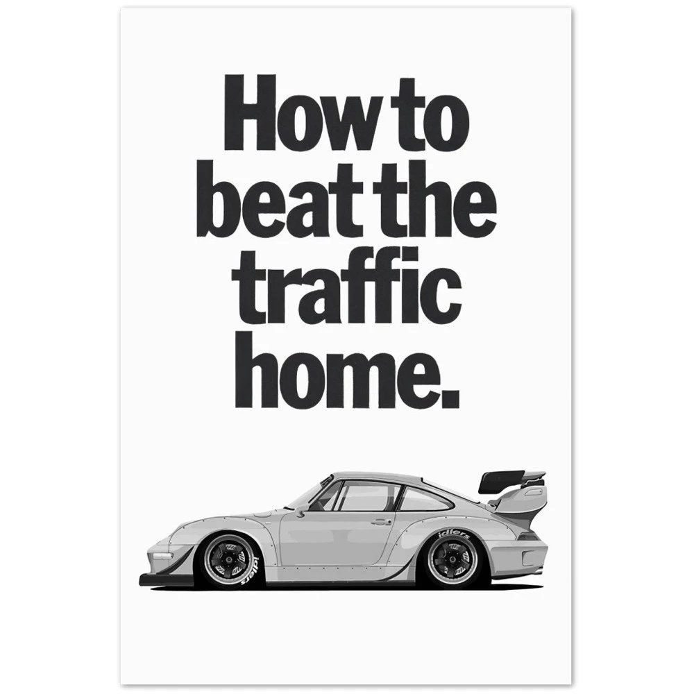 Beat The Traffic • Porsche 930 Poster • Art Print • Rear View Prints