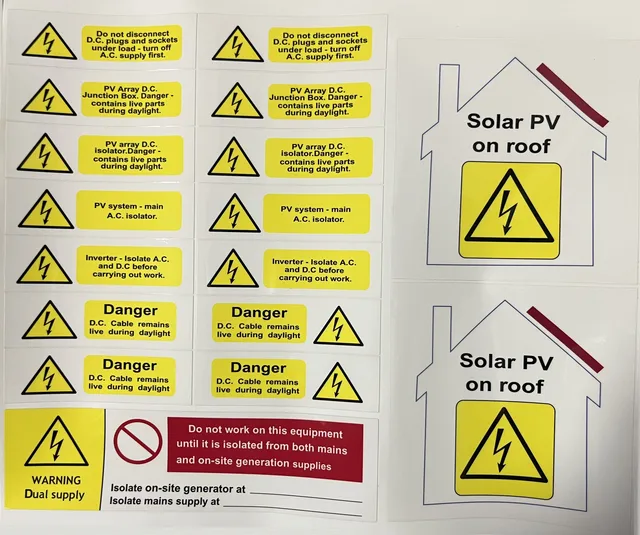1 feuille de 17 étiquettes solaires MCS, panneaux industriels, tableau solaire PV, ensemble d'étiquettes en vinyle auto-adhésives 1