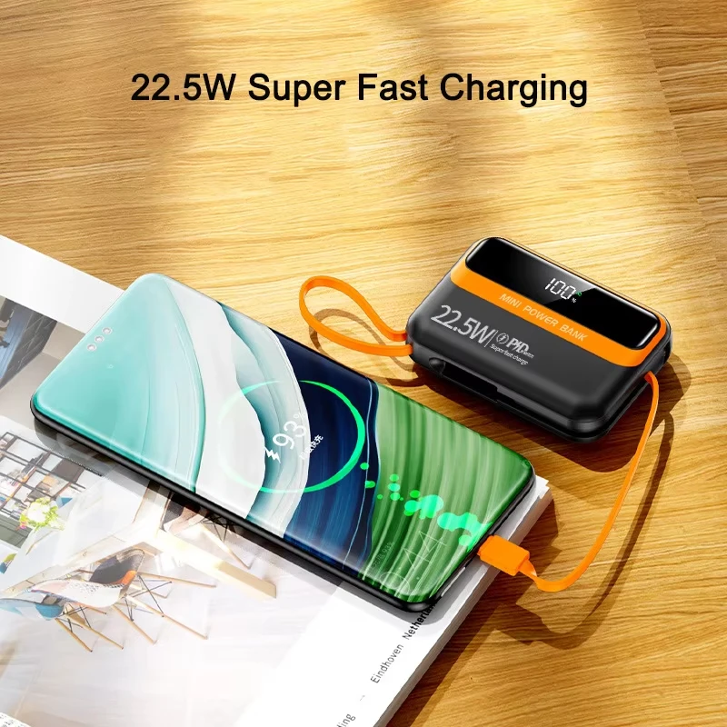 Mini Power Bank 20000mAh 22.5W Fast Charging Built in Cables Powerbank External Battery Charger for iPhone Samsung Huawei Xiaomi 3