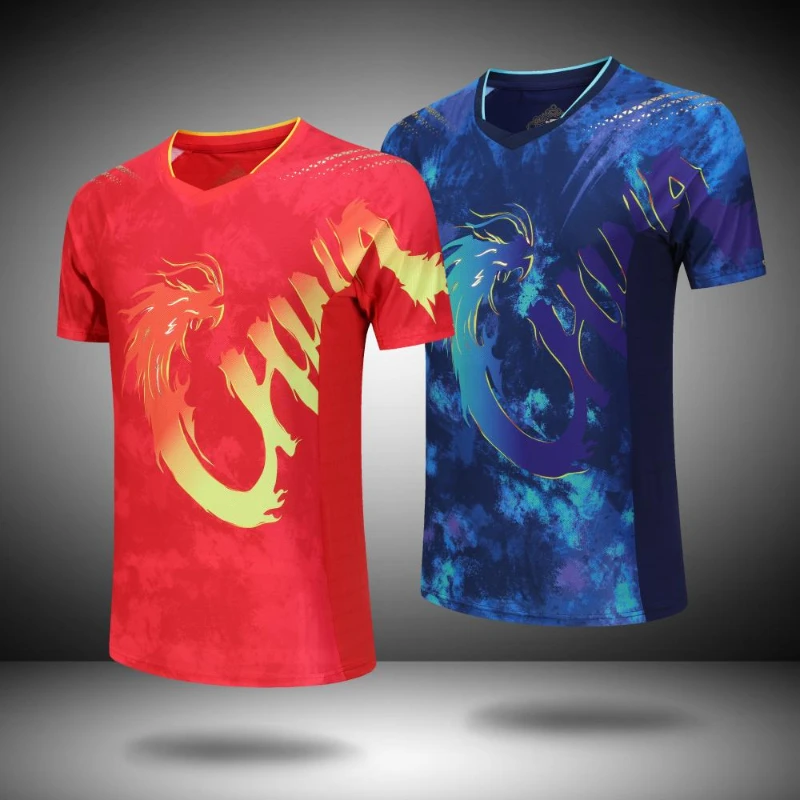 China Dragon Table Tennis Shirt Shorts Suits 2 Pcs For Men Women Children Red Blue Badminton Ping Pong Clothes Custom Logo