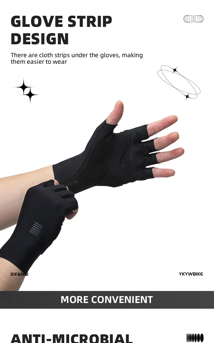 YKYWBIKE Fahrradhandschuhe für Herren und Damen, Halbfinger-Outdoor-Sporthandschuhe, Sommer-Rennrad-Handschuhe mit XRD-Polsterung – Detail 4