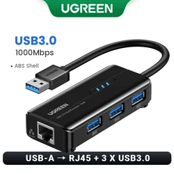 UGREEN High-Speed USB 3.0 Ethernet Adapter with RJ45 Port and USB Hub (USB3.0 1000Mbps)