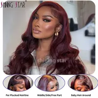 13X4 Wear And Go sans colle dentelle frontale perruque vague de corps couleur bordeaux 13X6 dentelle fermeture perruques de cheveux humains sans colle prêt à porter 4
