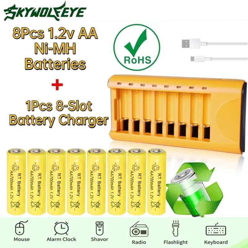 4/8Pcs AA Ni-MH Battery 1.2V Rechargable Batteries 700mAh with Battery Charger for Toy Mice Electronic Scales