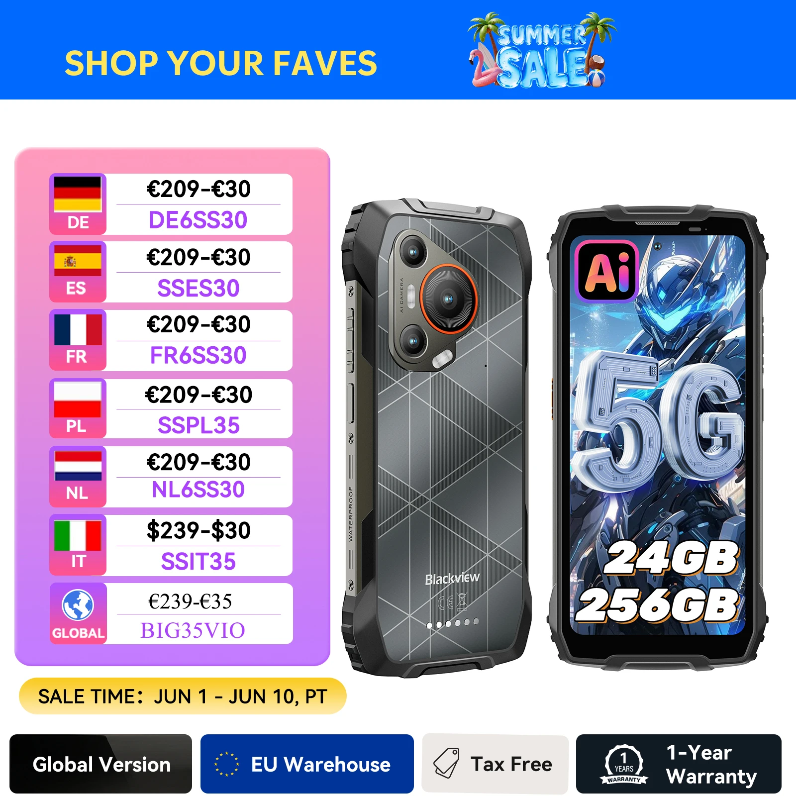 Blackview BL7000 AI 5G Teléfono robusto Android 15, MTK 6300, 6,78