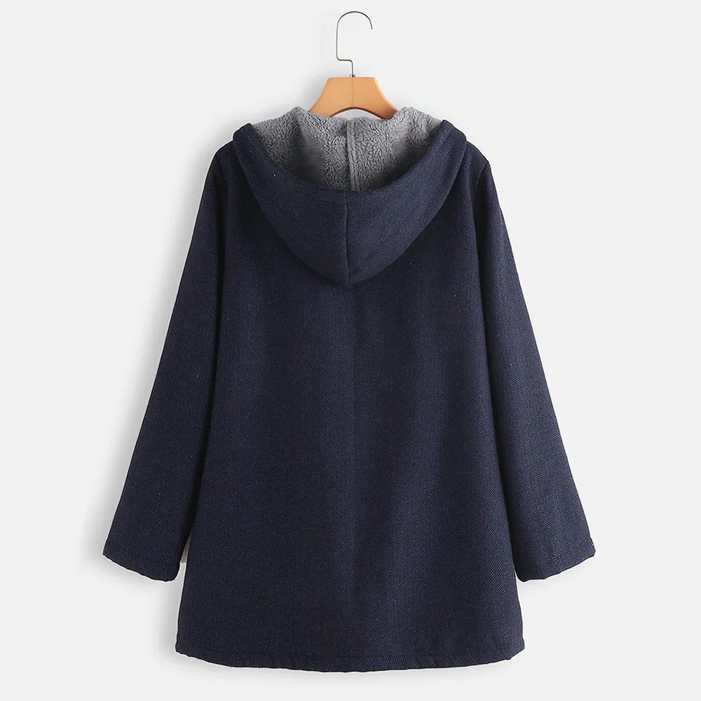 Autumn Winter Ladies Solid Hooded Jacket Coat Loose Casual Female Women Warm Thick Long Sleeve Trench Coat Hoodies Overcoat