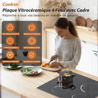 Plaque Vitrocéramique 4 Feux, Plaque Vitrocéramique avec bord inox, 59cm, Plaque de Cuisson électrique avec Double et Feux Ovale, 6700W, Sécurité Enfants, Sans Prise,Glaskeramik-Kochfeld 2