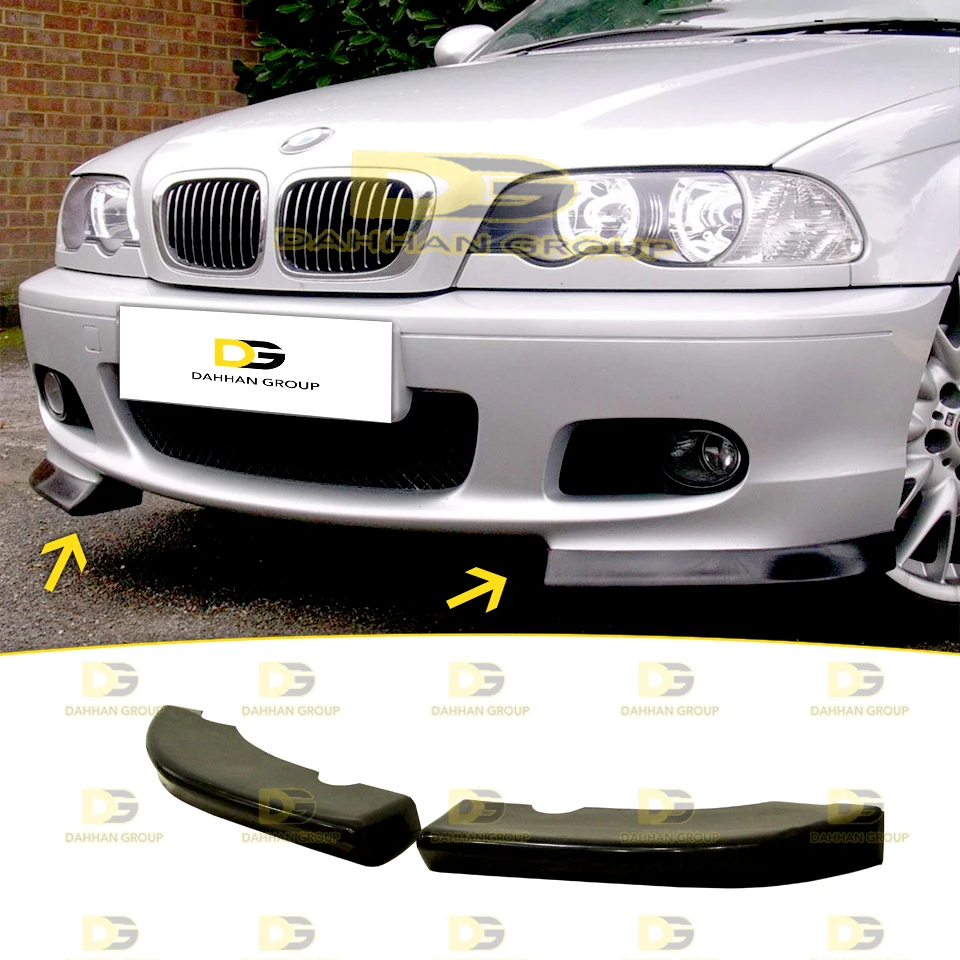 B.M.W 3 Series E46 1997 - 2006 M Sport / M Tech Front Bumper Corner Flap Extensions Set Piano Gloss Black Plastic M Power Kit