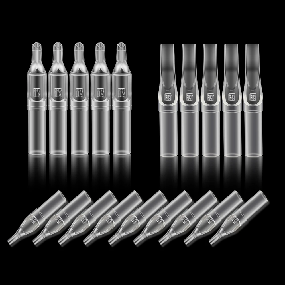 50/100pcs Assorted Disposable 3/5/7/9/11/13/15/18R Round Size Tattoo Tips for RL tattoo Needles Clear Plastic Sterilize Tip tattoo microblading needles