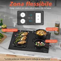 Индукционная варочная панель Karinear с 4 конфорками, электрическая варочная панель 60 см, 3500 Вт, гибкая зона, подключаемая варочная панель, 9 мощности, усилитель, таймер, вилка 220 В — изображение 3