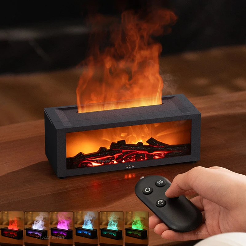 Diffuseur d'huiles essentielles avec télécommande, humidificateur d'ambiance effet flamme, diffuseur d'arômes pour la maison. 1