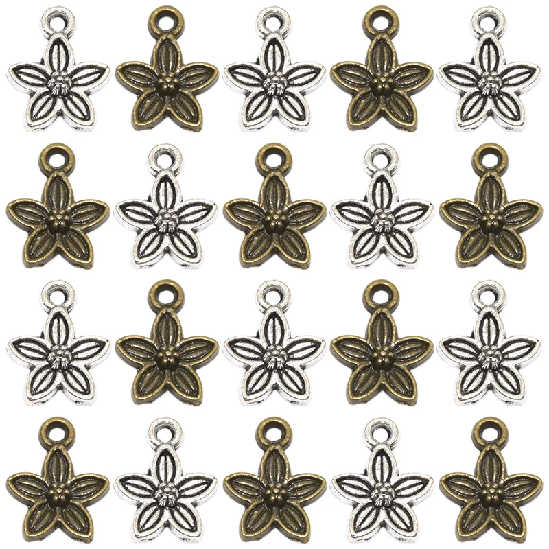 

Wholesale 25pcs Two Color Flower Charms Alloy Metal Pendants For DIY Earring Bracelet Necklace Jewelry Making 14*11mm