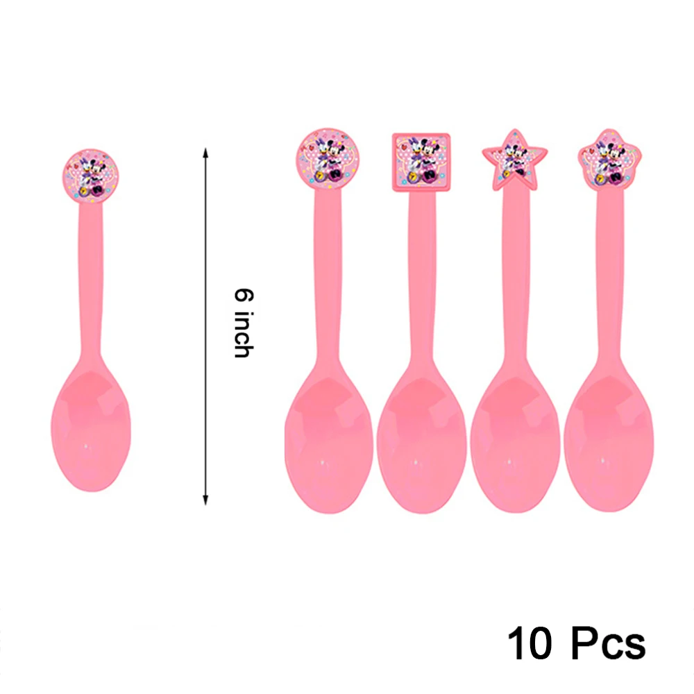 Minnie Themed Minnie Mouse Pink Birthday Party Decoration Flag Disposable Tableware Dinner Plate Scoop Forks Set Supplies
