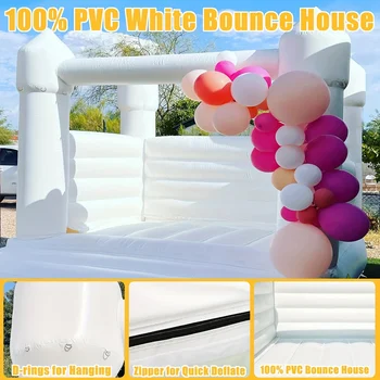 13ft PVC Commercial Grade White Bounce House  Jumping Wedding  Bouncy Castle For Birthday Party In Backyard With Air Blower 2