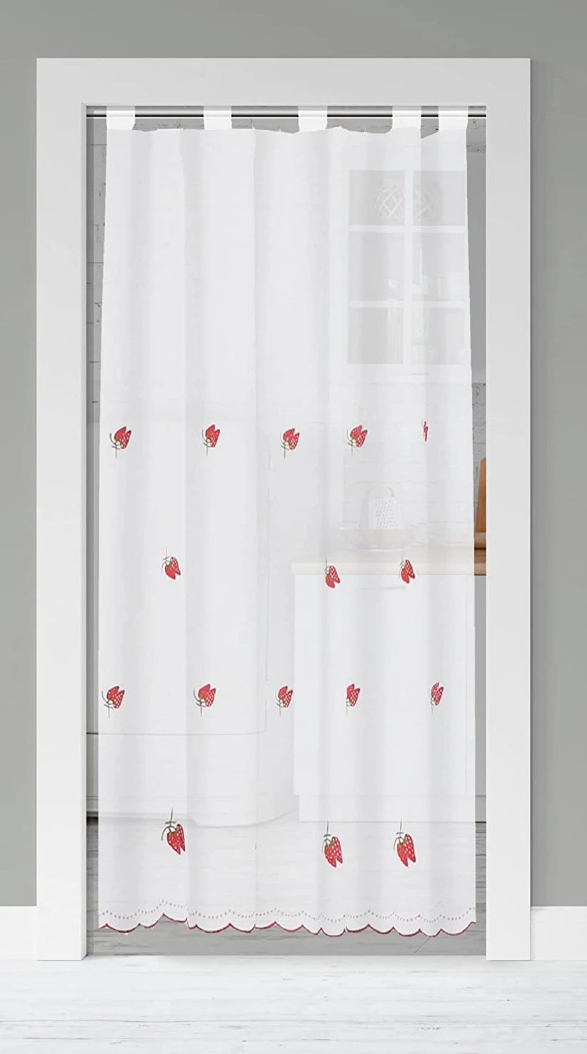 Cortinas Cortas Trabilla Visillos Cocina Para Ventana Y Puerta Bordados En  3 Alturas Modelo Fresa En Rojas Envíos Desde España En 48h - Cortina -  AliExpress